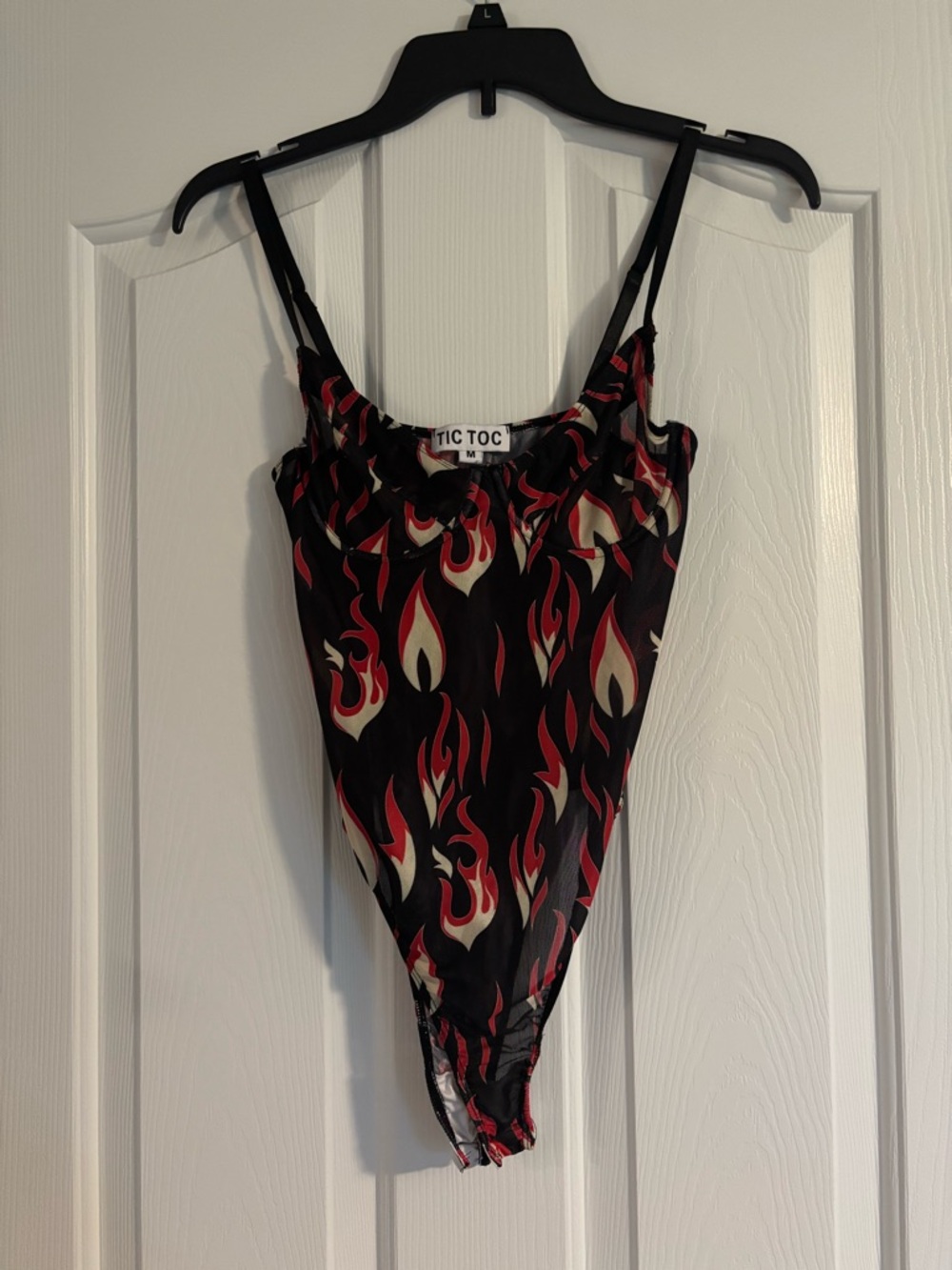Tic Toc Flame Print Black Red Bodysuit